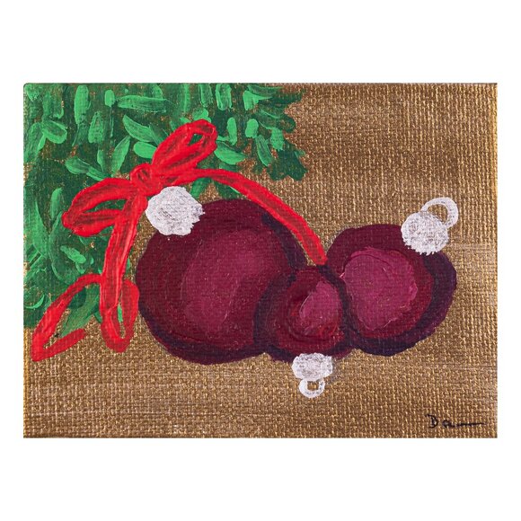 "Christmas Tree Ornaments I" Orig Table Art Painting w/Easel by Dawn M. Wayand - Picture 2 of 3